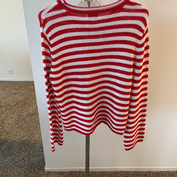 NWT SHRUNKEN CREWNECK PULLOVER SWEATER--RED/WHITE STRIPED--MEDIUM--A NEW DAY - Picture 6 of 6